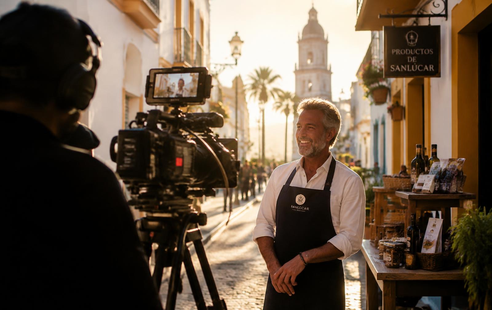 Grabación de un spot publicitario en un comercio de Sanlúcar